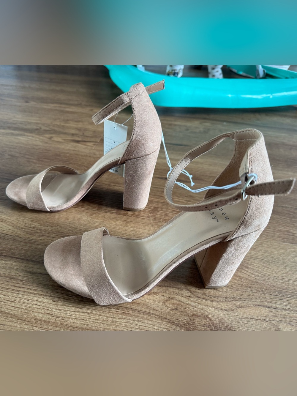 Tan Suede Ankle-Strap Block Heel Sandals